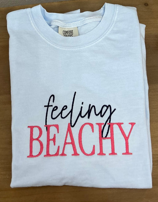 FEELING BEACHY Tee Shirt White or Chambray Blue