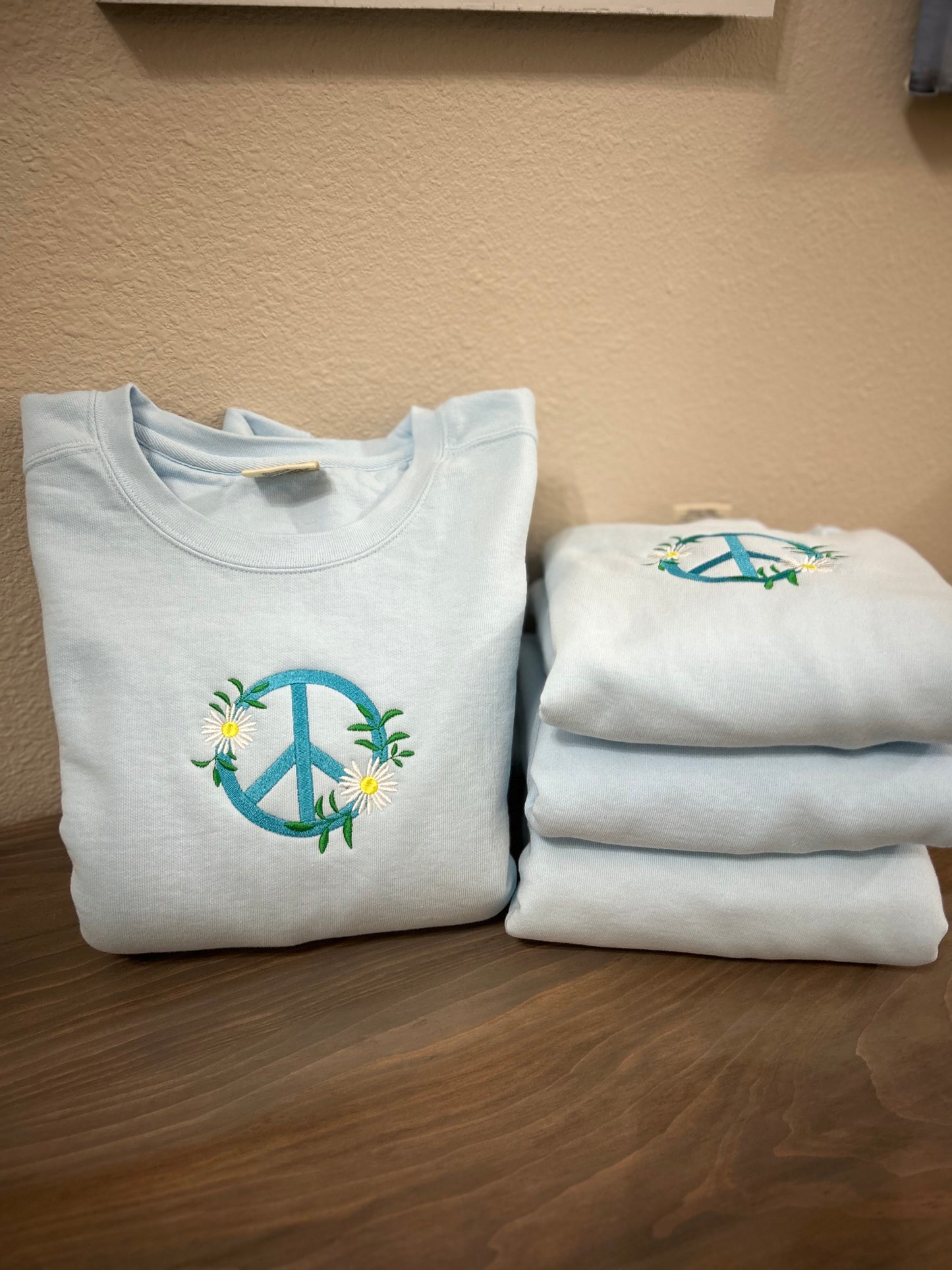 PEACE SIGN Chambray Blue Crewneck Sweatshirt