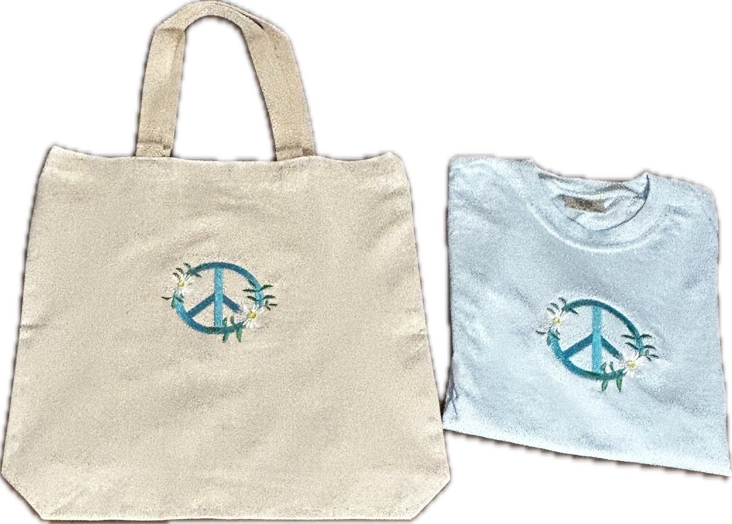 PEACE Tote Natural/Turquoise