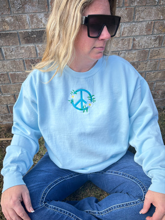 PEACE SIGN Chambray Blue Crewneck Sweatshirt