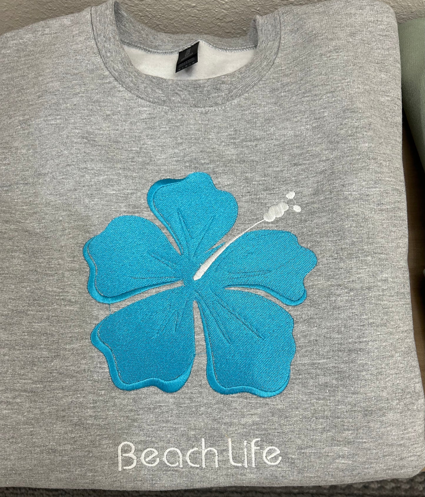 TROPICAL FLOWER BEACH LIFE  Sweatshirt. Grey/Teal