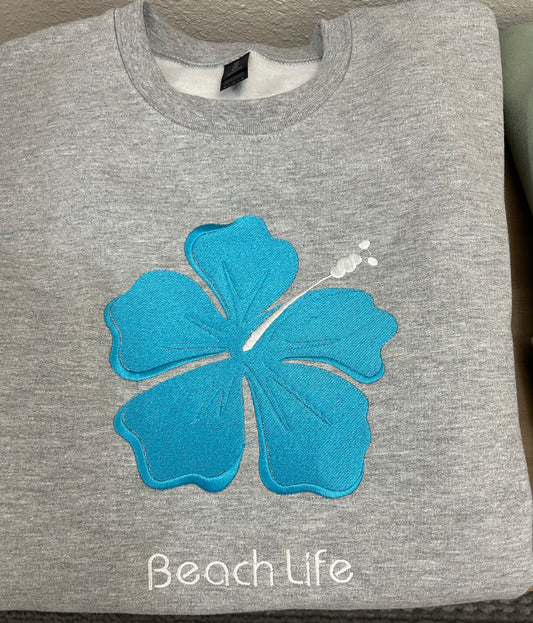 TROPICAL FLOWER BEACH LIFE  Sweatshirt. Grey/Teal