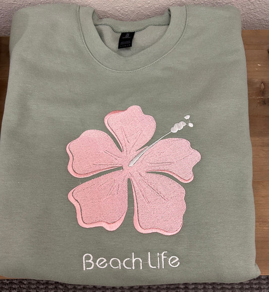 TROPICAL FLOWER BEACH LIFE Sweatshirt Sage/Pink